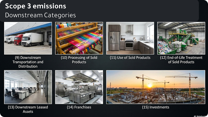 Scope 3 downstream categories 9–15 visual grid