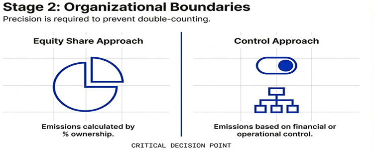 Stage 2 — organizational boundaries: equity share and control approaches